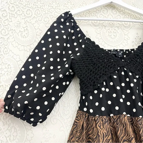 ASOS DESIGN crochet tiered babydoll mini dress in mixed animal - Picture 7 of 15
